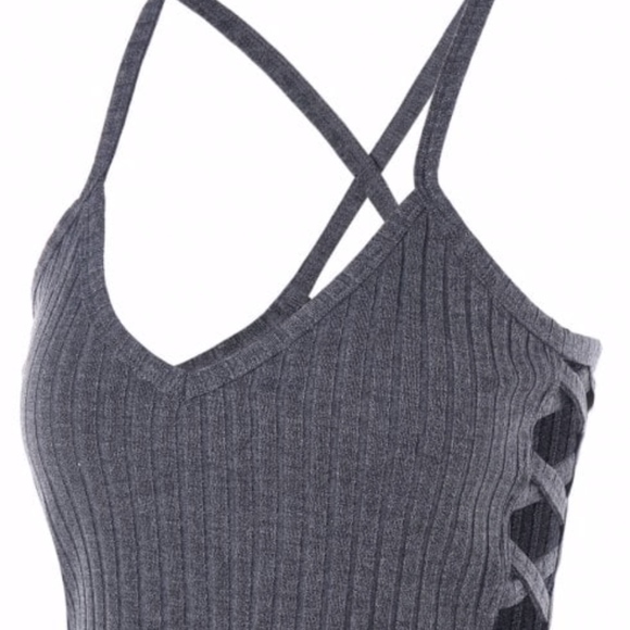 Knitted Lattice Cutout Cami Top - Gray cropped - Picture 3 of 5